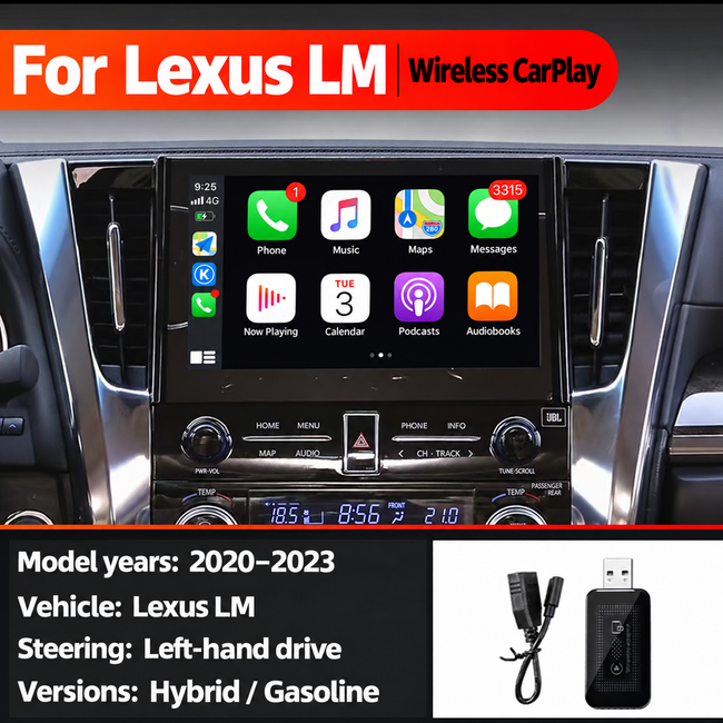 drivevora Wireless CarPlay Adapter for Lexus LM 2020–2023 (Left-Hand Drive) — Requires Factory Wired CarPlay